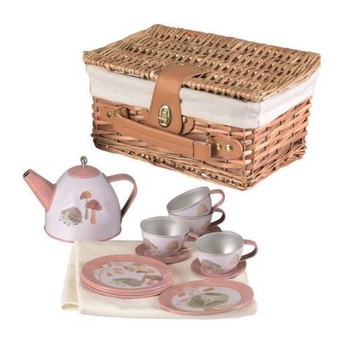 EGMONT TOYS - Tin Tea Set in a Wicker Picnic Basket - Hedgehog